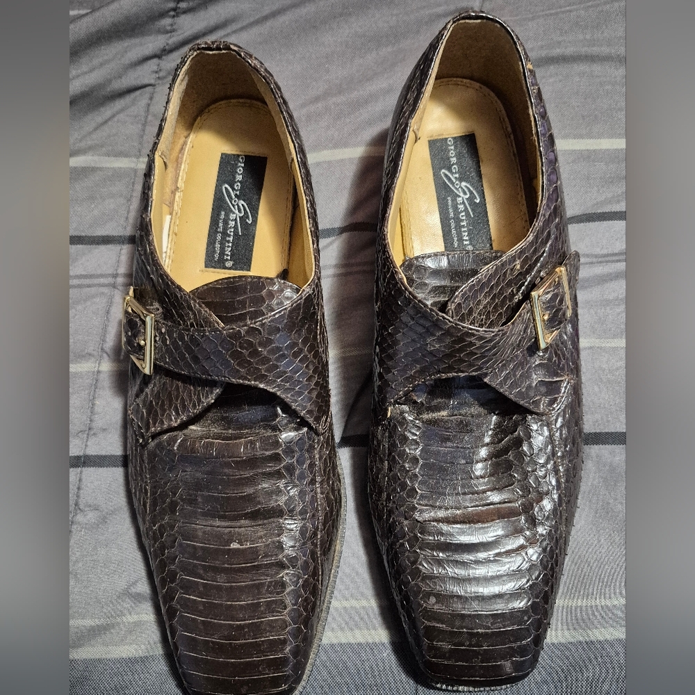 Giorgio Brutini Mens Brown Snake Skin Shoes Monkstrap Pre Owned